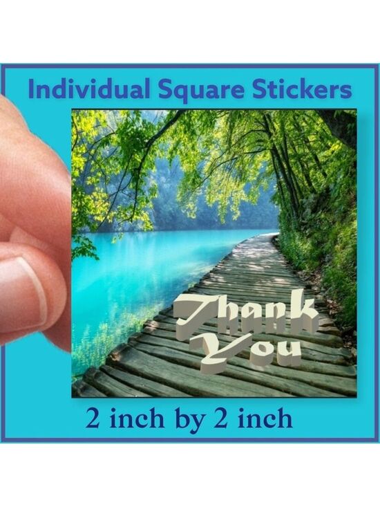 Mailers And More Other - 100 (2x2 Inch) Square Stickers, Plitvice Lake, Full Color, High Gloss, Thank You